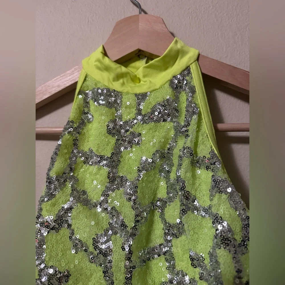 Weissman Electric Love 8634 chartreuse tutu unitard sequins Size Large Child